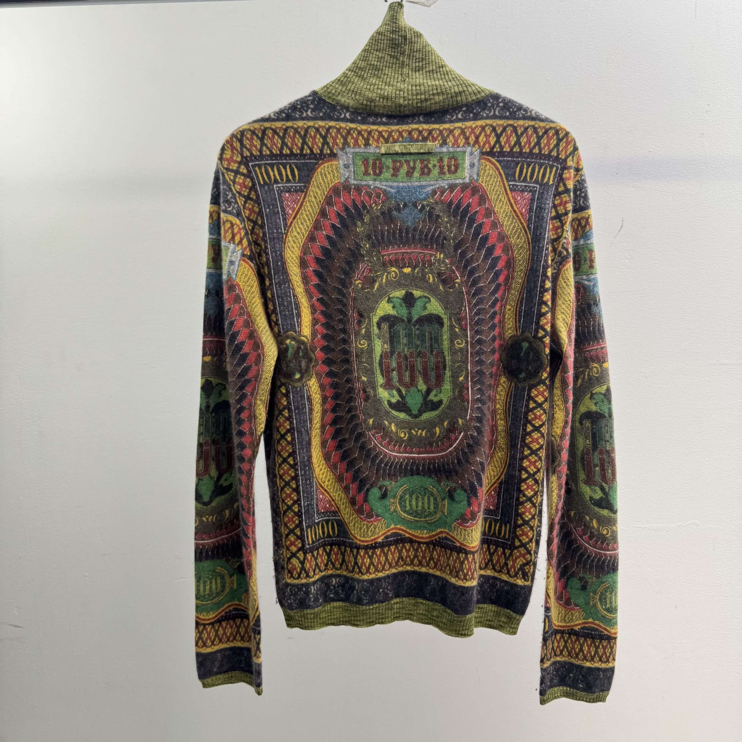 Jean Paul Gaultier Currency Print Turtle Neck Sweater - Image 2
