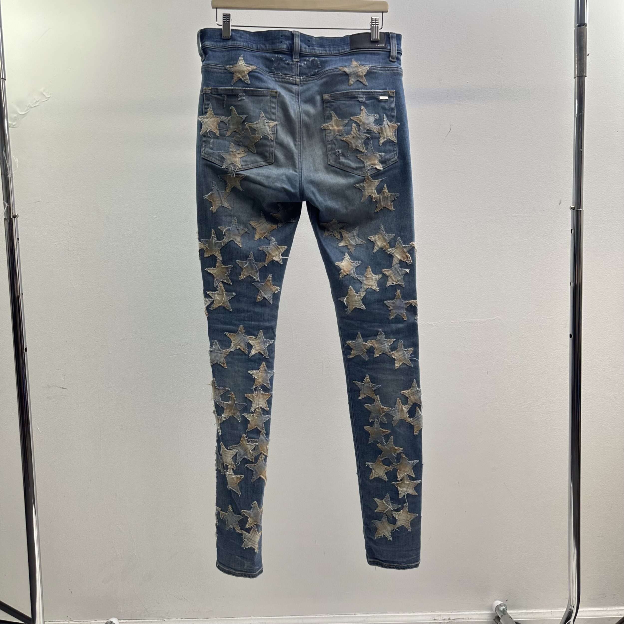 Amiri Frayed Star Plaid Patch Jeans - Image 3
