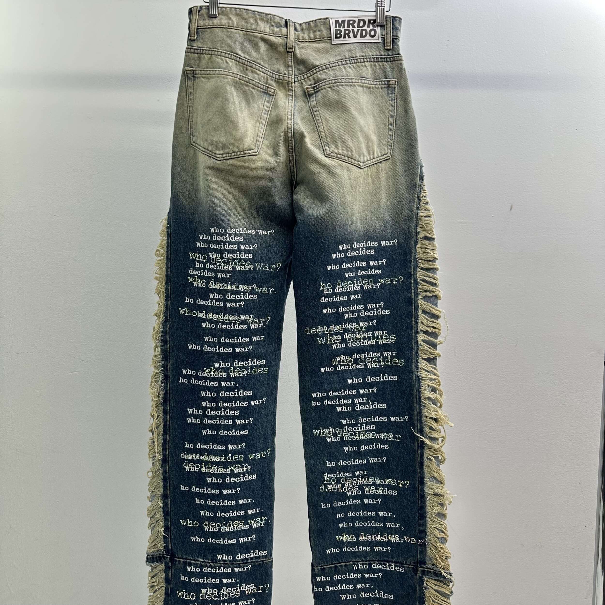 Who Decides War Rhinestone Script Washed Jeans - Image 2