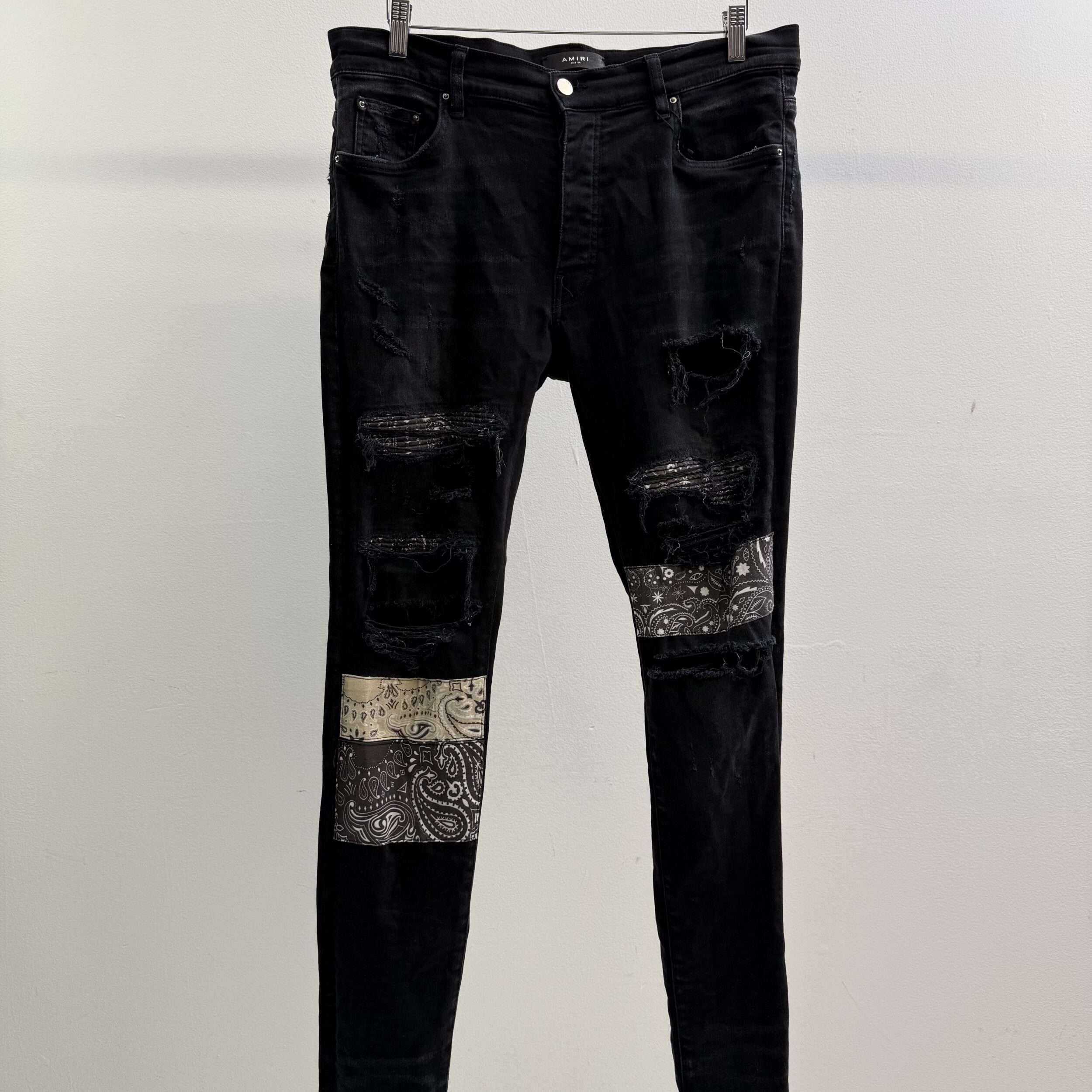 Amiri Distressed Paisley Patch Jeans